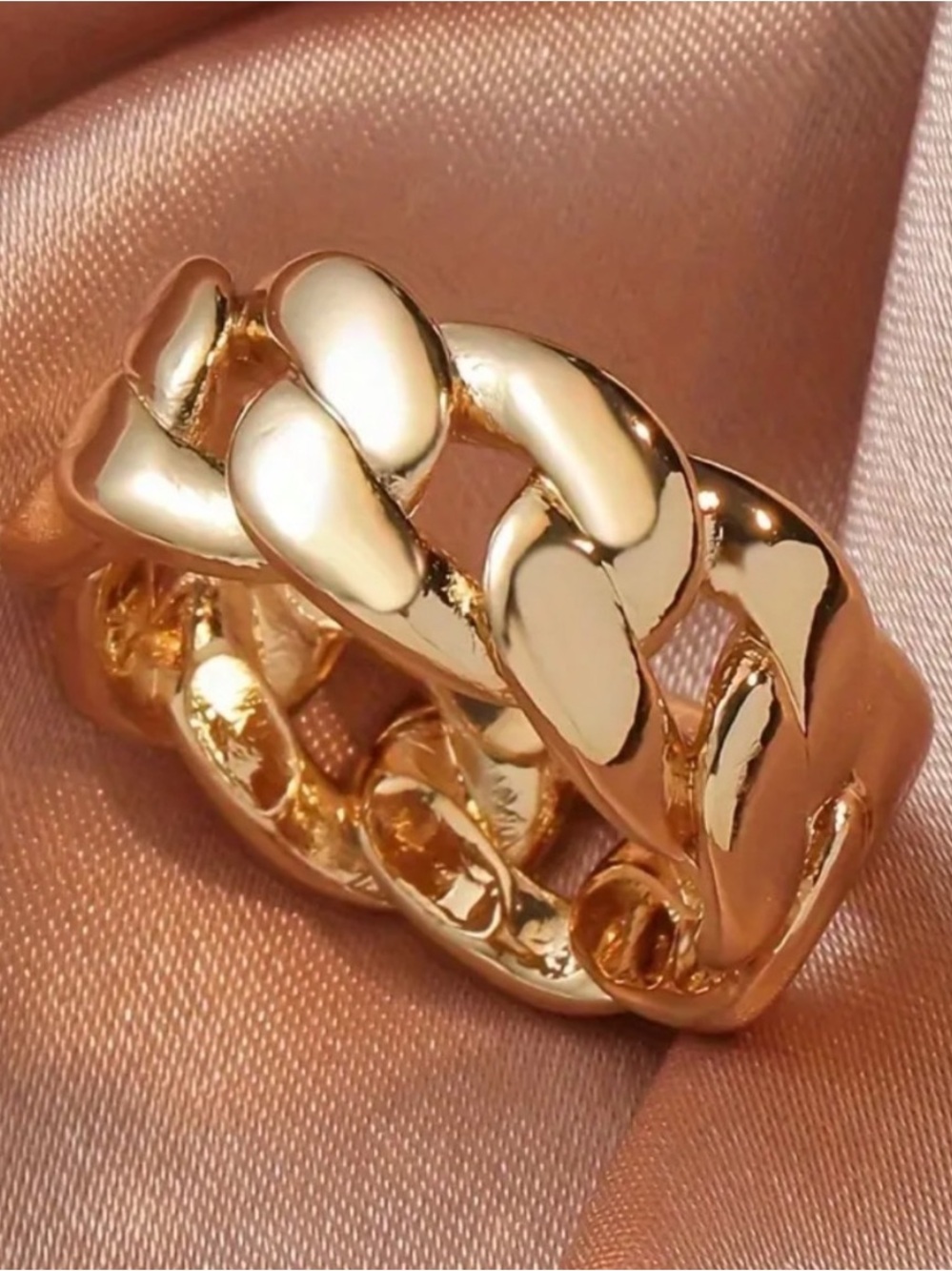 Gold Chain Link Women's Ring - Elegant Statement Band - Picture 2 of 3